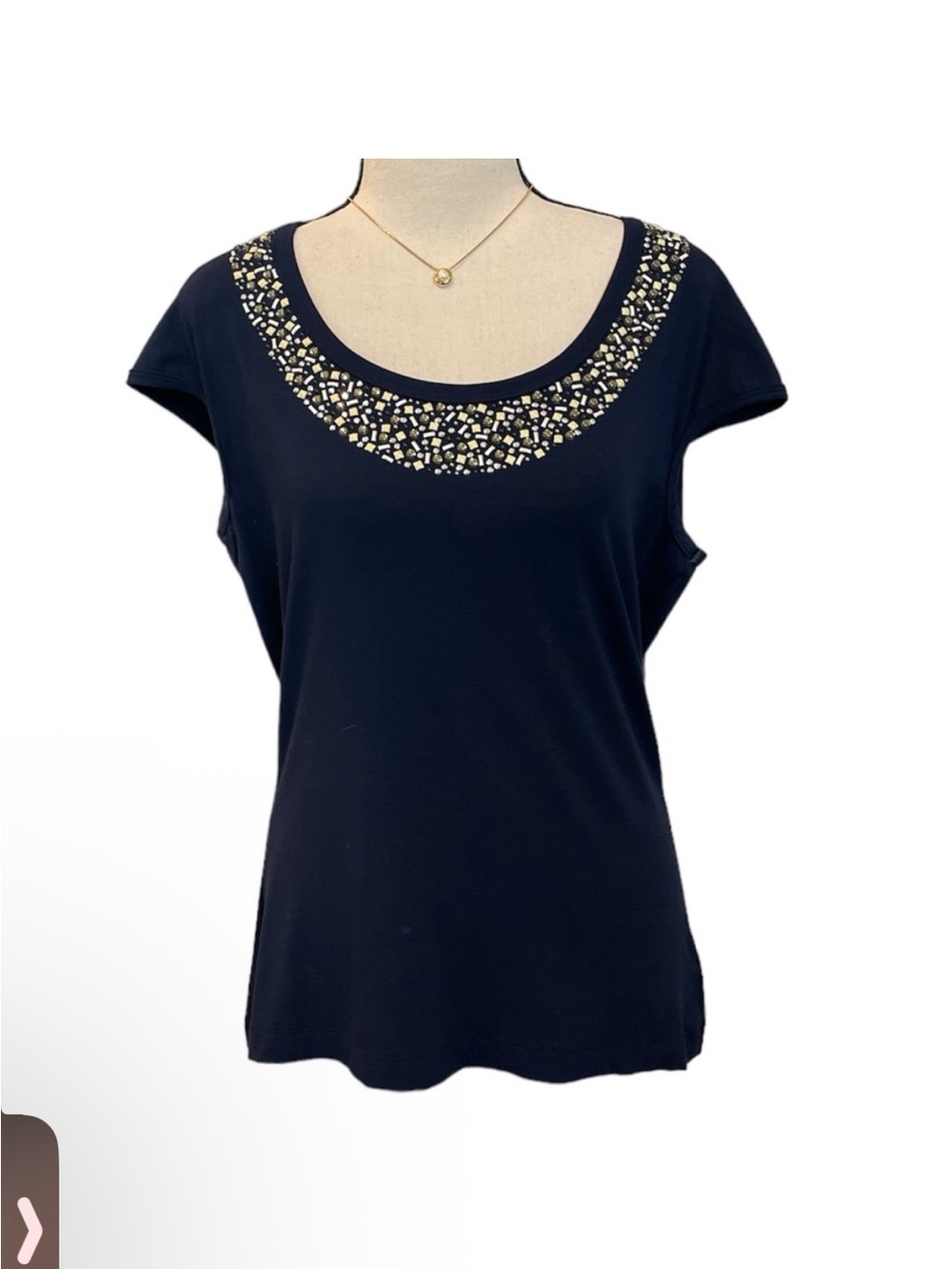 St. John  dark blue rounded scoop Neck jewel embellished